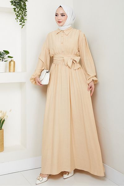 Bestenur Φόρεμα Alser Belted 1468 - Μπεζ