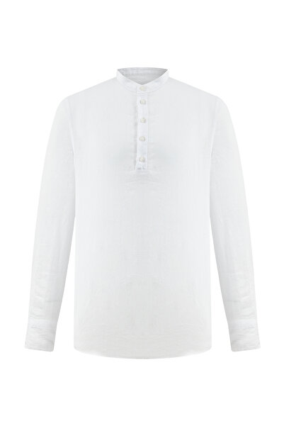 Mudo قميص كتان ذو ياقة عادية