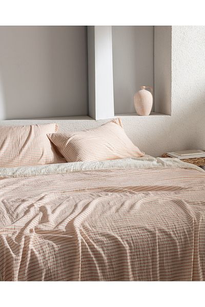 Madame Coco Agnes King Size Muslin Yarn Dyed Elastic Duvet Cover Set - Orange
