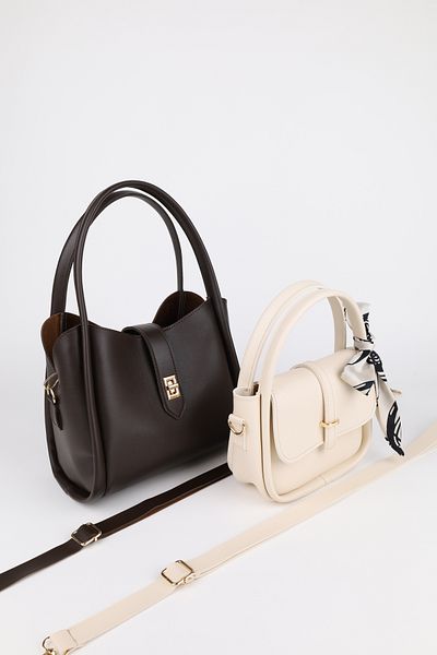 NOTHING Women's Brown Cream Lockable Three-Compartment and Gold Accessory Scarf Gift Set of 2 Bags Riomilan