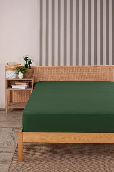 Karden Flower Premium 100% Cotton Double Combed Cotton Elastic Sheet - Emerald