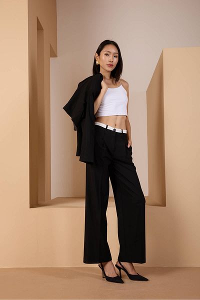 Bolivente Black Waist Garni Detailed Palazzo Trousers