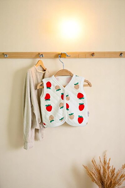 Nayinom Bebek %100 Pamuklu Yelek Çilek Desenli