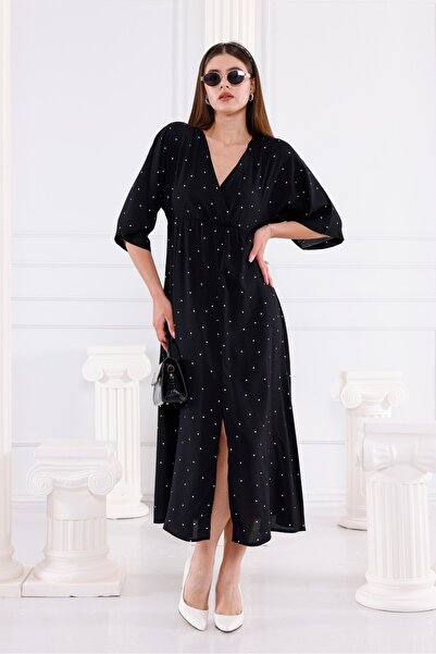 Pulli Collection Kruvaze - Yarasa Kol Puantiyeli Elbise