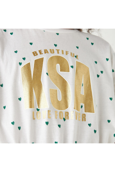 Juniors Ksa National Day Print Dress With Ruffle Sleeves