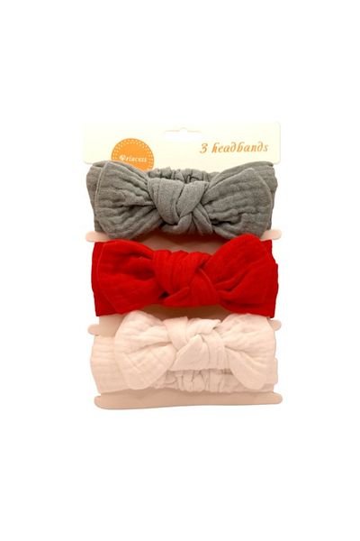 Empria Set Of 3 Elastic Headbands For Girls, With Bow, Babies 3-36 Months, Various Colors