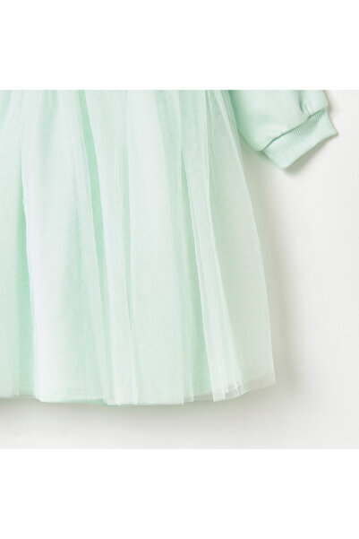 Juniors Bunny Applique Dress With Net Detail