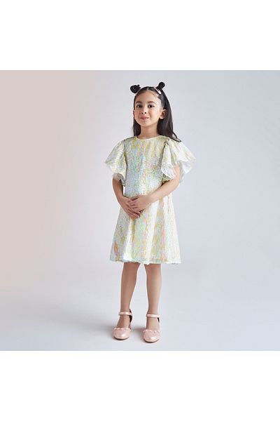 Juniors Sequin Embellished Dress With Flutter Sleeves