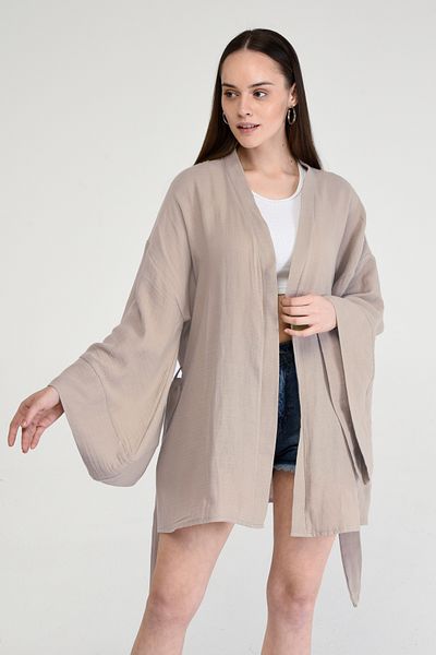 Bolder Naomi Cotton Muslin Milk Coffee Kimono Length-80 cm Long
