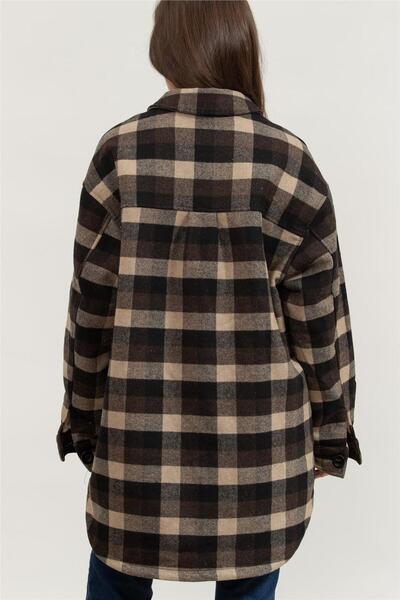 Replay Kadın Kahverengi Ekoseli Dış Gömlek