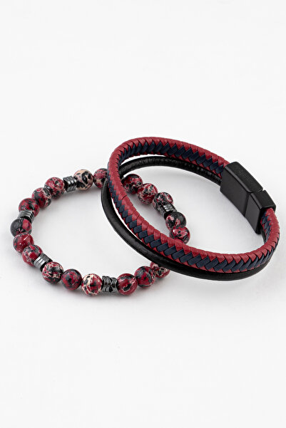 Sortie Aksesuar Genuine Leather and Natural Stone Gift Men's Combination Brac...