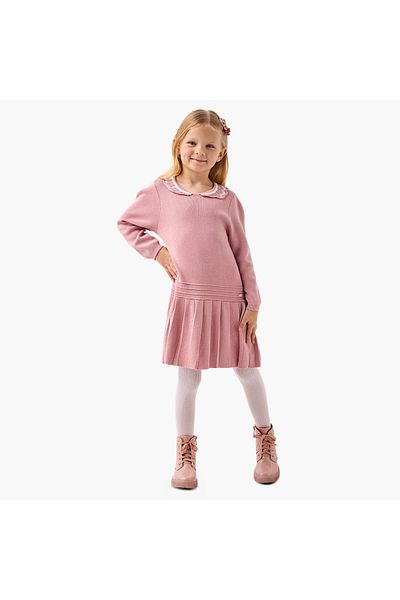 ELIGO Textured Collared A-Line Dress And Leggings Set