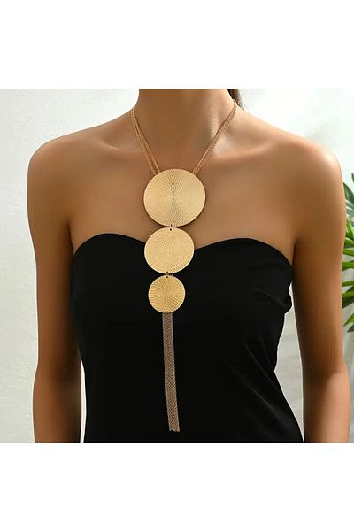ByLily Geometric Tassel Necklace, Three Large Round Gold-Colored, Daily Wear, Wedding, Engagement and Party