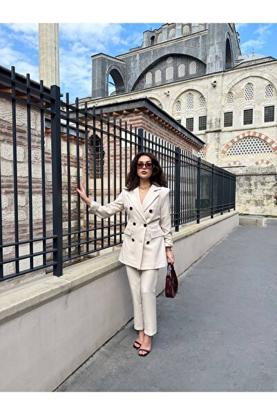 BARG FASHION Kadın Uzun Ceket 6 Düğmeli Takım Elbise