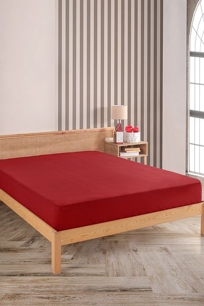 Karden Flower Premium 100% Cotton Double Combed Cotton Elastic Sheet - Red