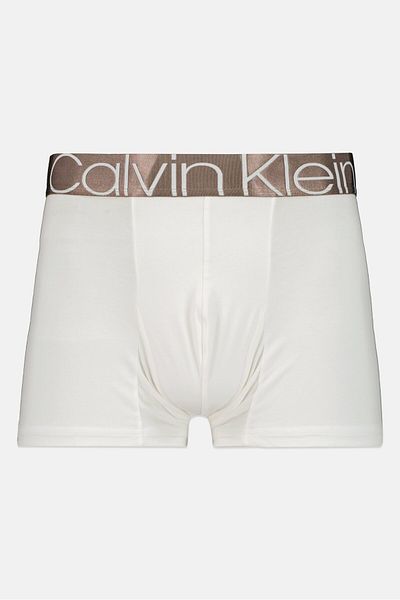Calvin Klein سراويل داخلية رجالية من القطن المرن بشعار العلامة التجارية، باللون الأبيض/البني المعدني