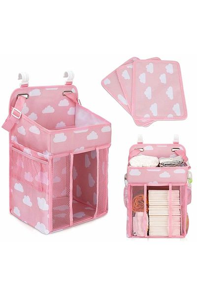 TECOS Crib Organizer, ®, Diapers, 43x28x20cm, Can Be Attached to the Bed, Pink