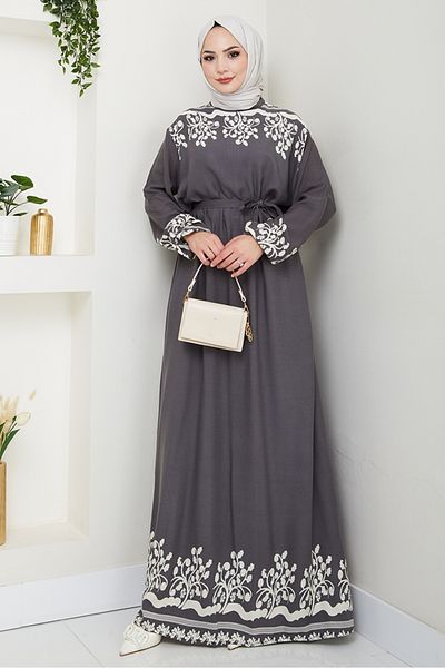 Bestenur Delar Woven Viscose Dress 1349 - Gray