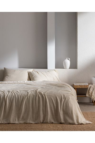 Madame Coco Agnes Single Muslin Yarn Dyed Elastic Duvet Cover Set - Khaki