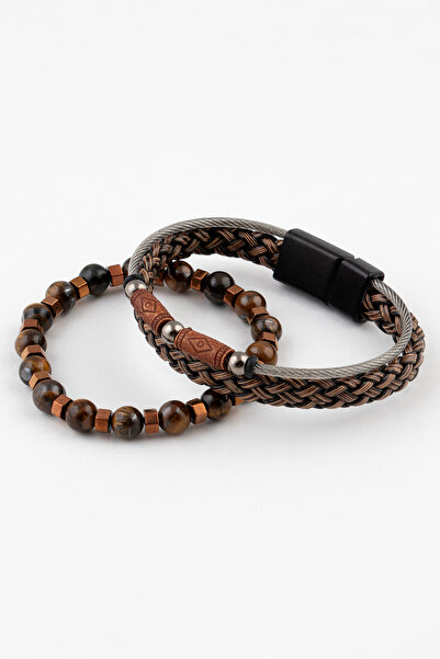 Sortie Aksesuar Genuine Leather and Natural Stone Gift Men's Combination Brac...