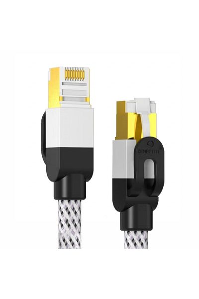 Ofnpftth Cablu Ethernet Cat7, Nylon/metal, Alb/negru, 100 cm