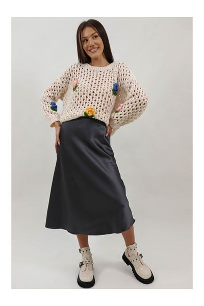 FASHIONLAND COSIMO SATIN MIDI SKIRT XS-S Gray