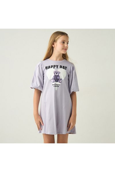 Juniors Printed T-Shirt Dress With Round Neck And Short Sleeves