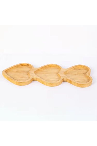 YDGR Romantik Kalp Detaylı Ahşap Çerezlik ve 3 Bölmeli Sunumluk