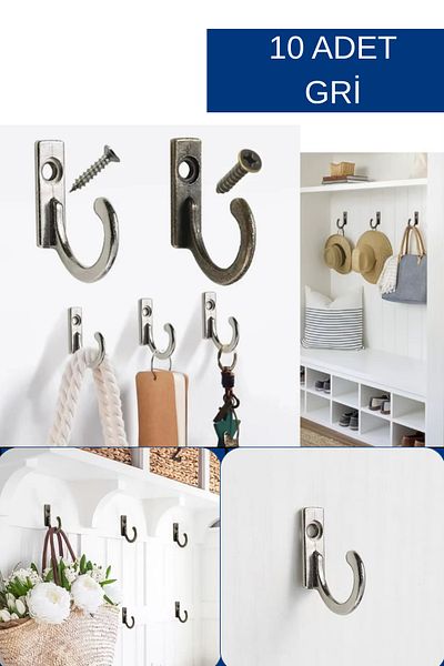 vipgross Metal Single Hook Hanger – Gray Wall Bracket with Screws Practical Installation – Multi-Purpose Gray 10 Pieces