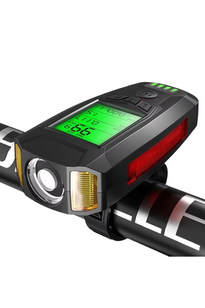 Streak Bisiklet Led Fener Alarm Siren Km Hız Göstergesi Sayacı Su Geçirmez Lcd İkaz Lambası Işıldak Siyah