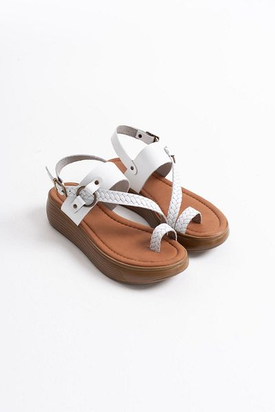 EMOYRA Sandale albe din piele naturală Likya