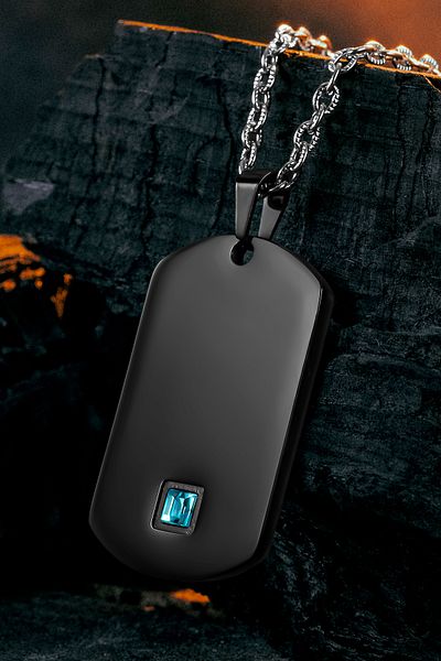 OSMANLI GÜMÜŞ Steel Nova Steel Men's Necklace Blue Zircon Stone Black Tag Does Not Tarnish