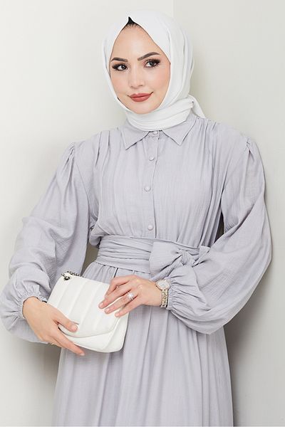 Bestenur Φόρεμα Alser Belted 1468 - Γκρι