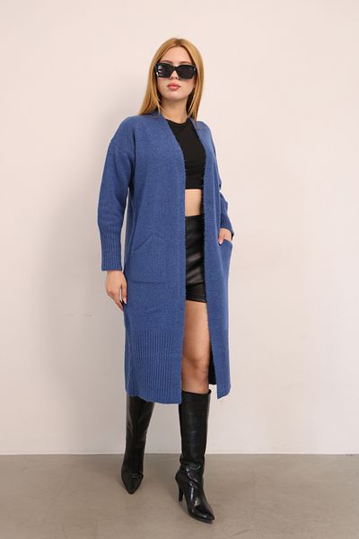 ALCHON U Neck Long Sleeve Midi Length Soft Textured Pocketed Simple Basic Plain Winter Autumn Knitwear Cardigan