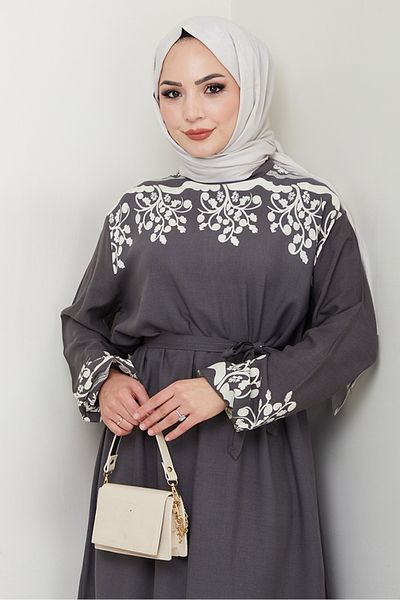 Bestenur Delar Woven Viscose Dress 1349 - Gray