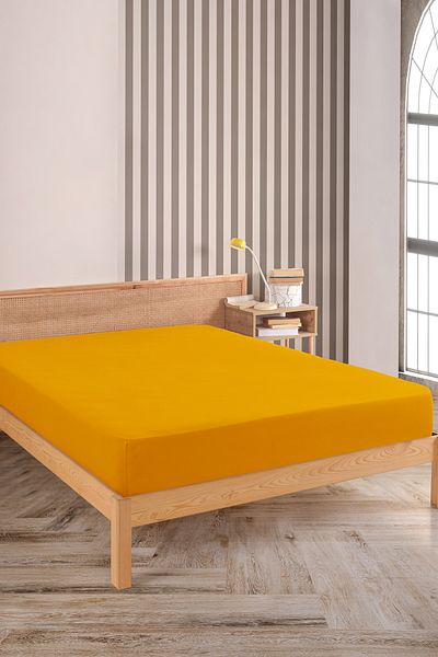 Karden Flower Premium 100% Cotton Double Combed Cotton Elastic Sheet - Yellow
