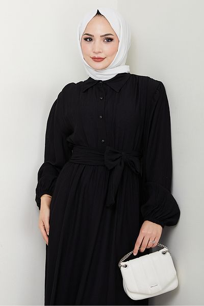 Bestenur Φόρεμα Alser Belted 1468 - Μαύρο