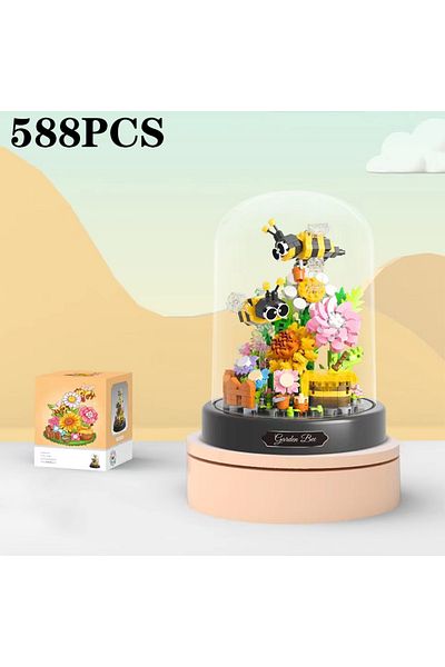 AMAZINGBLOKS 588pcs With Box Bee Butterfly Flower Bonsai Building Blocks Insect Plant Potted Model Bricks With Du