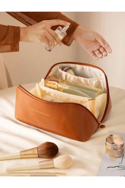 Generic حقيبة مستحضرات التجميل المصنوعة من جلد البولي يوريثان