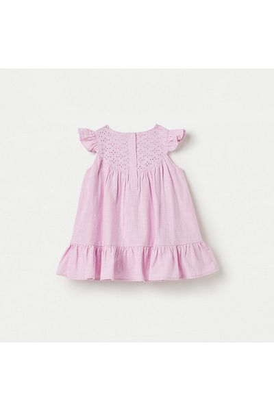Juniors Schiffli Textured A-Line Dress With Cap Sleeves And Snap Button Closure