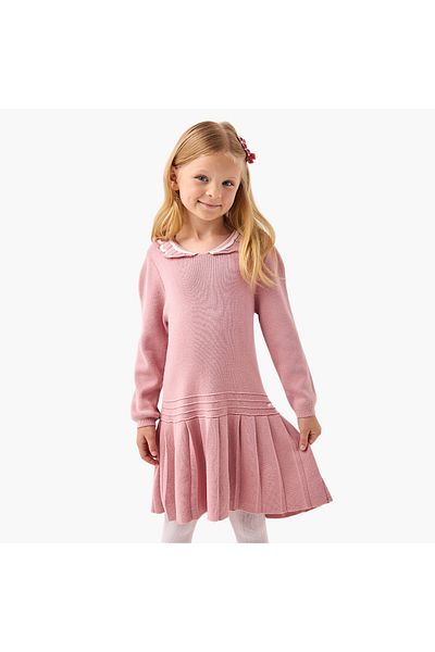 ELIGO Textured Collared A-Line Dress And Leggings Set