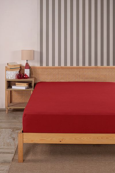 Karden Flower Premium 100% Cotton Double Combed Cotton Elastic Sheet - Red