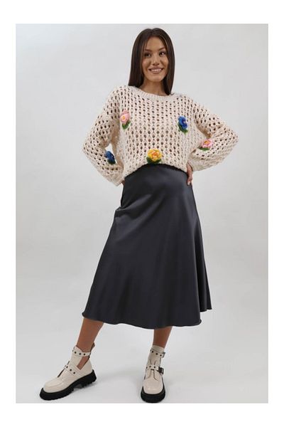 FASHIONLAND COSIMO SATIN MIDI SKIRT XS-S Gray