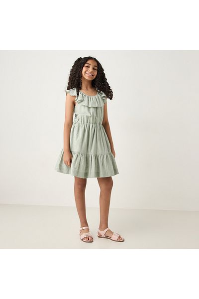 ELIGO All-Over Embroidered Sleeveless Dress With Ruffles