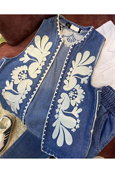 Lavanta Tekstil Vestă de in brodat