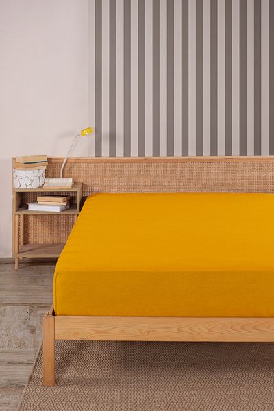 Karden Flower Premium 100% Cotton Double Combed Cotton Elastic Sheet - Yellow