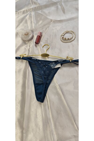 Papatya Kelebek Desenli Taşlı Tül Tanga