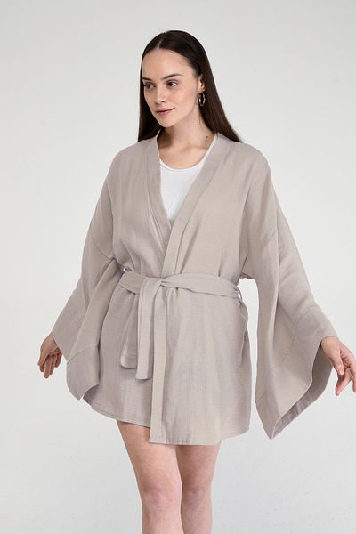 Bolder Naomi Cotton Muslin Milk Coffee Kimono Length-80 cm Long