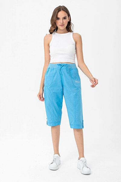 Heaven Ephesus Kadın Mavi Pamuklu Kapri - 2040