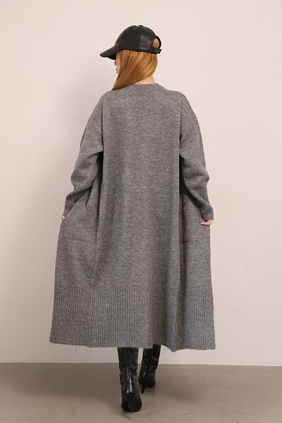 ALCHON U Neck Long Sleeve Midi Length Soft Textured Pocketed Simple Basic Plain Winter Autumn Knitwear Cardigan